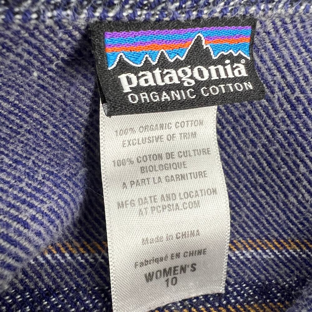 Patagonia Fjord Flannel Button Top Womens 10 Gaucho Stripe Blue Organic Cotton - Picture 6 of 9